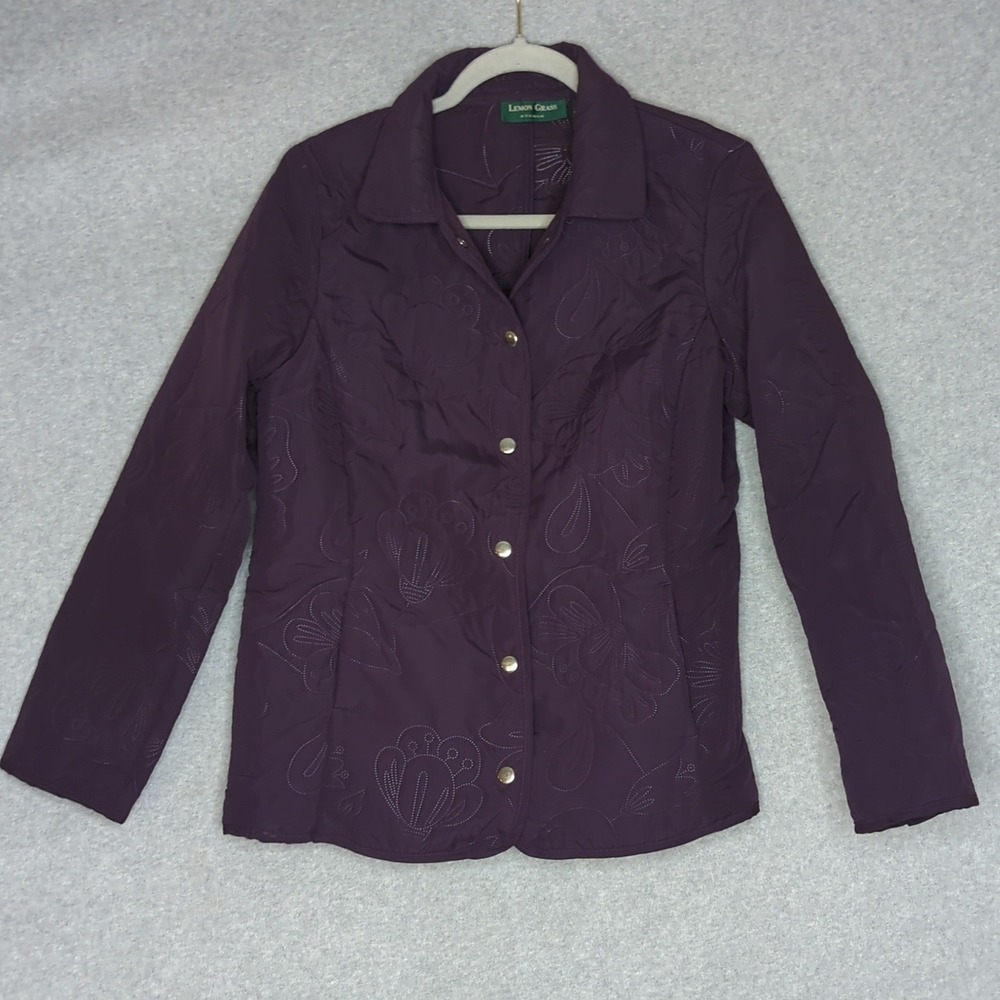 Lemon Grass Studio Quilted Jacket Womens Medium‎ Floral Button Front Plum Purple